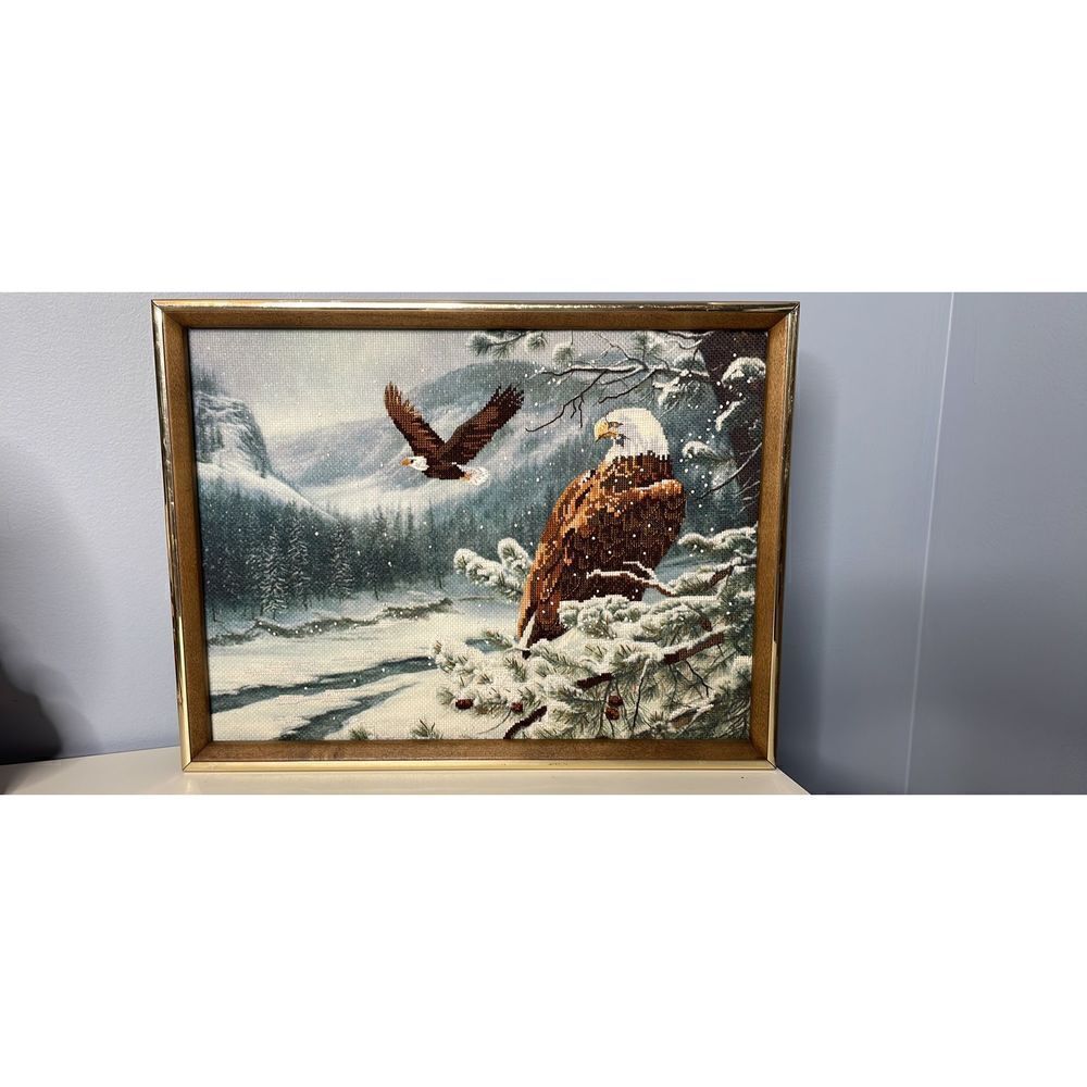 Spirit of the Wild Bald Eagle Framed Cross Stitch Art
